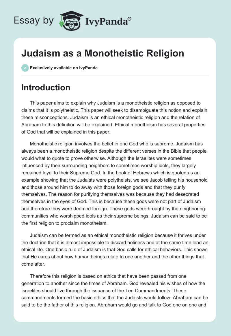 Judaism as a Monotheistic Religion. Page 1