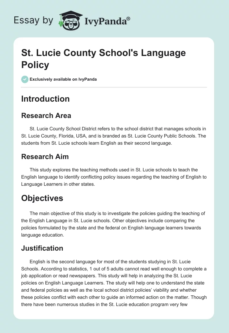 St. Lucie County School's Language Policy. Page 1