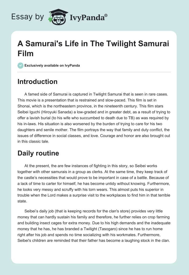 A Samurai's Life in "The Twilight Samurai" Film. Page 1