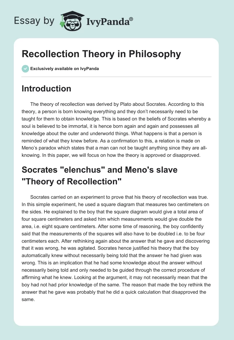 Recollection Theory in Philosophy. Page 1