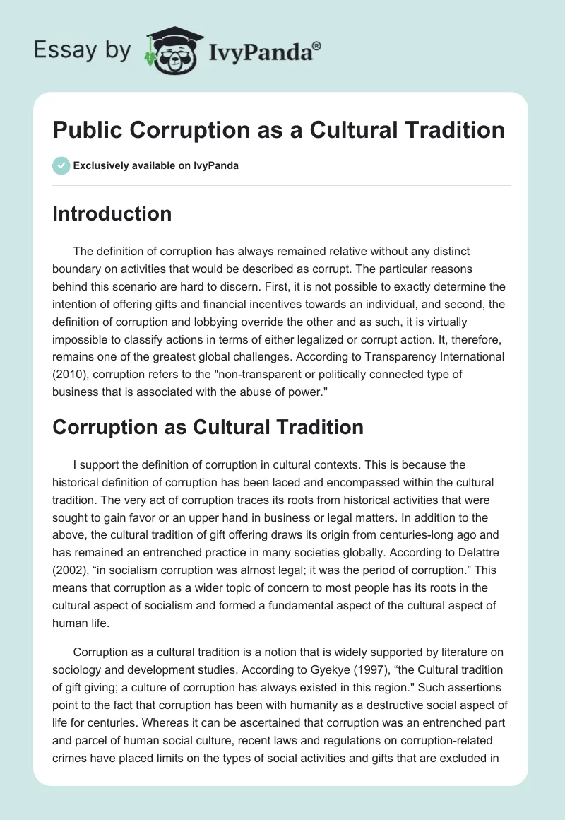 Public Corruption as a Cultural Tradition. Page 1