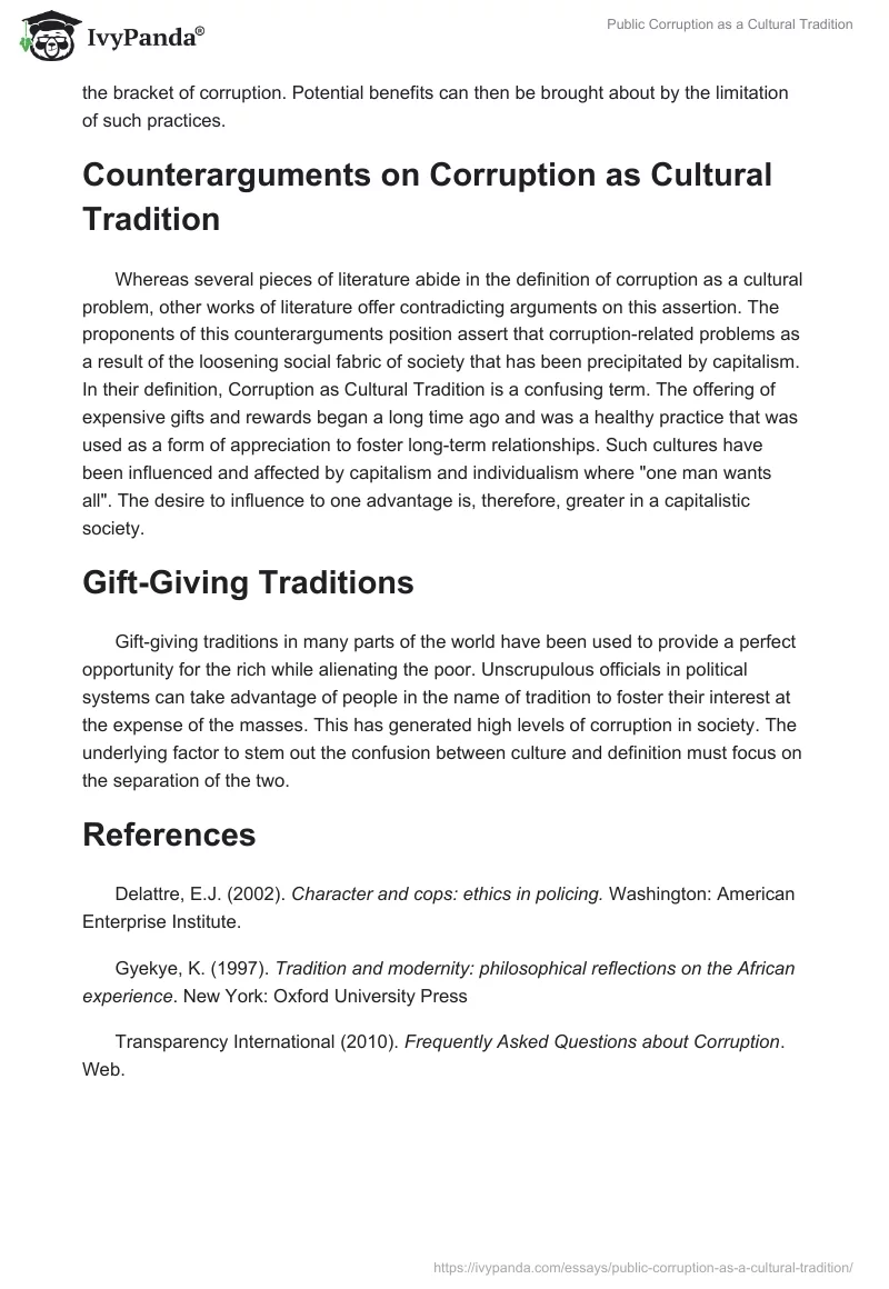 Public Corruption as a Cultural Tradition. Page 2