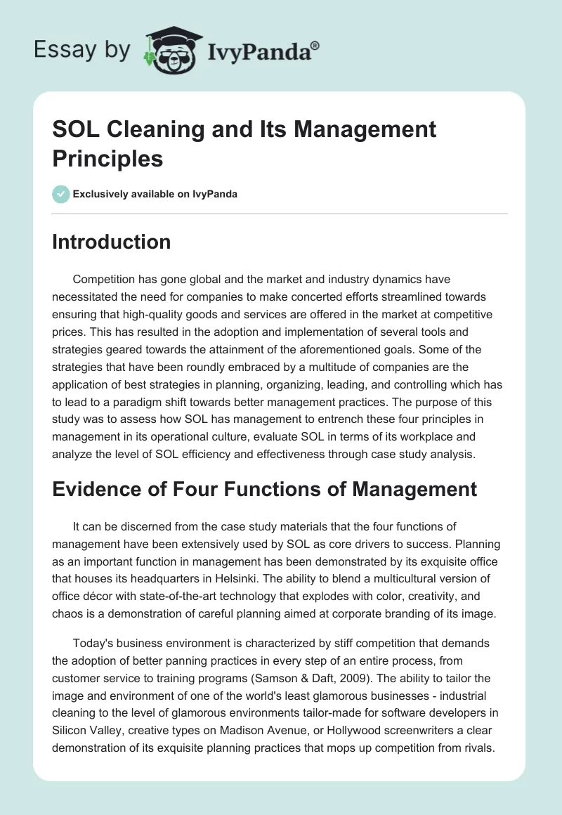 SOL Cleaning and Its Management Principles. Page 1