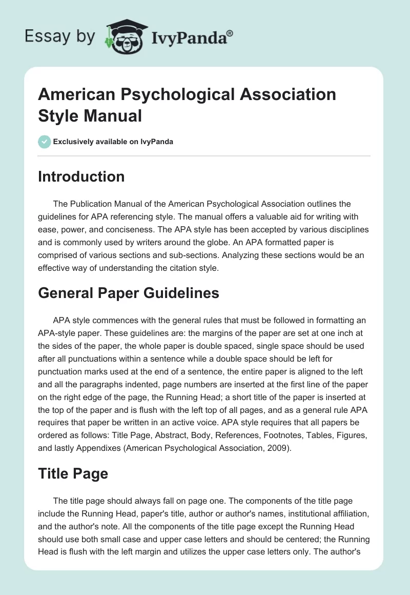 American Psychological Association Style Manual. Page 1