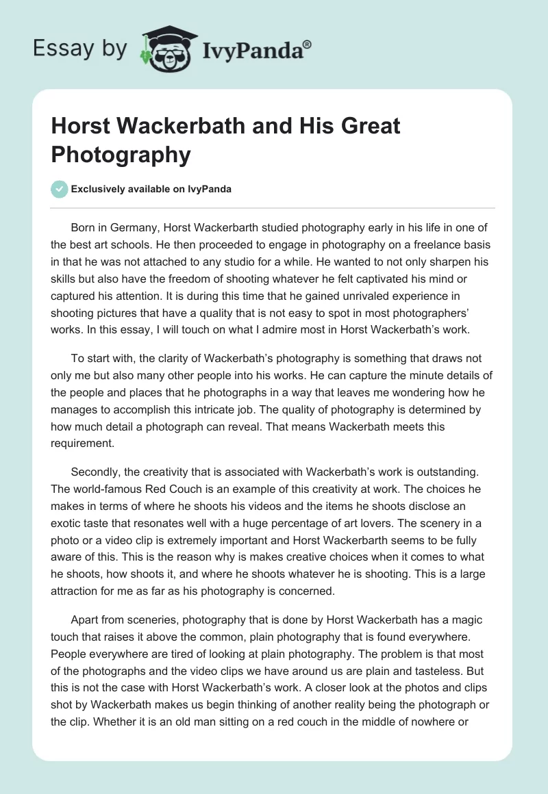 Horst Wackerbath and His Great Photography. Page 1