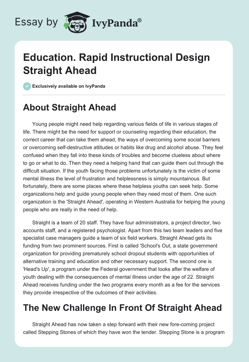 Education. Rapid Instructional Design Straight Ahead. Page 1