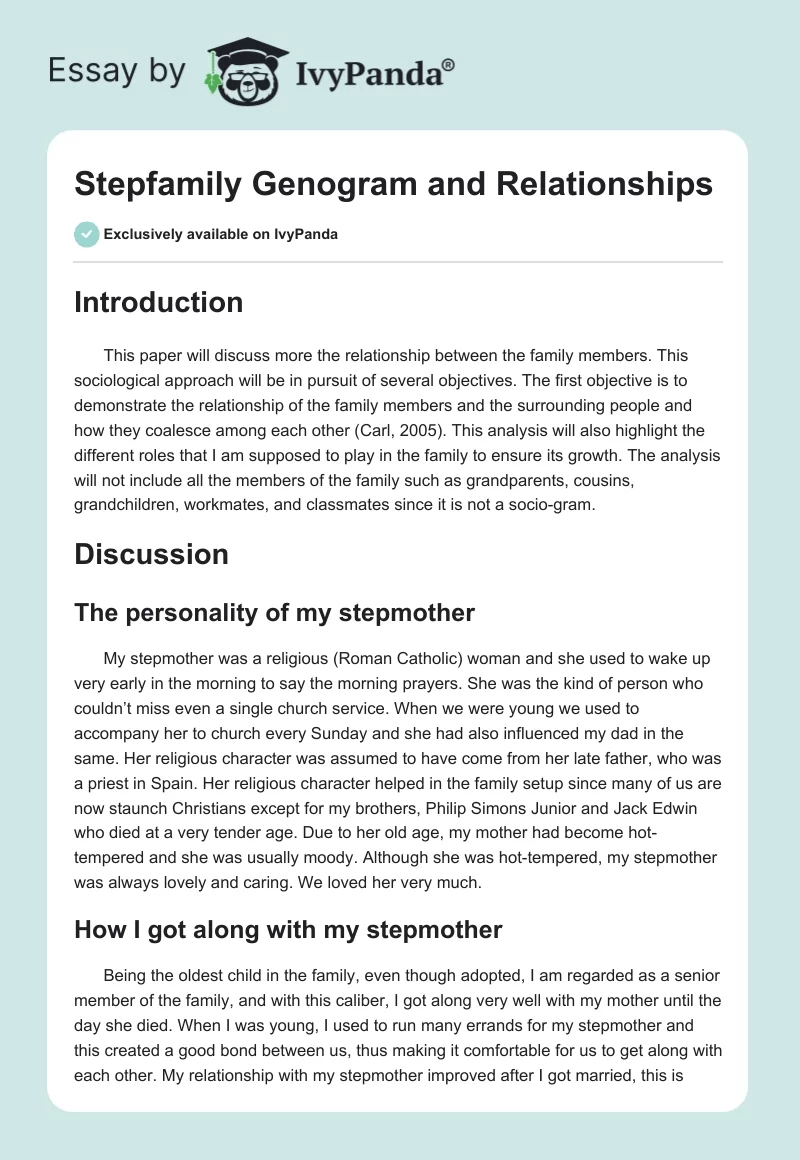Stepfamily Genogram and Relationships. Page 1