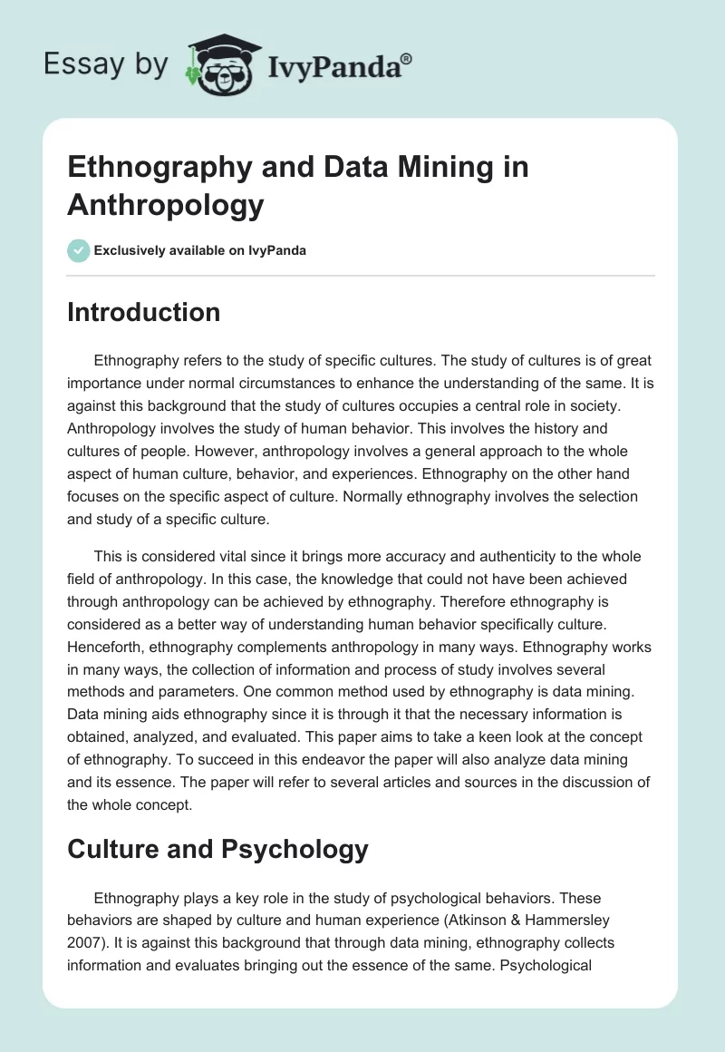 Ethnography and Data Mining in Anthropology. Page 1