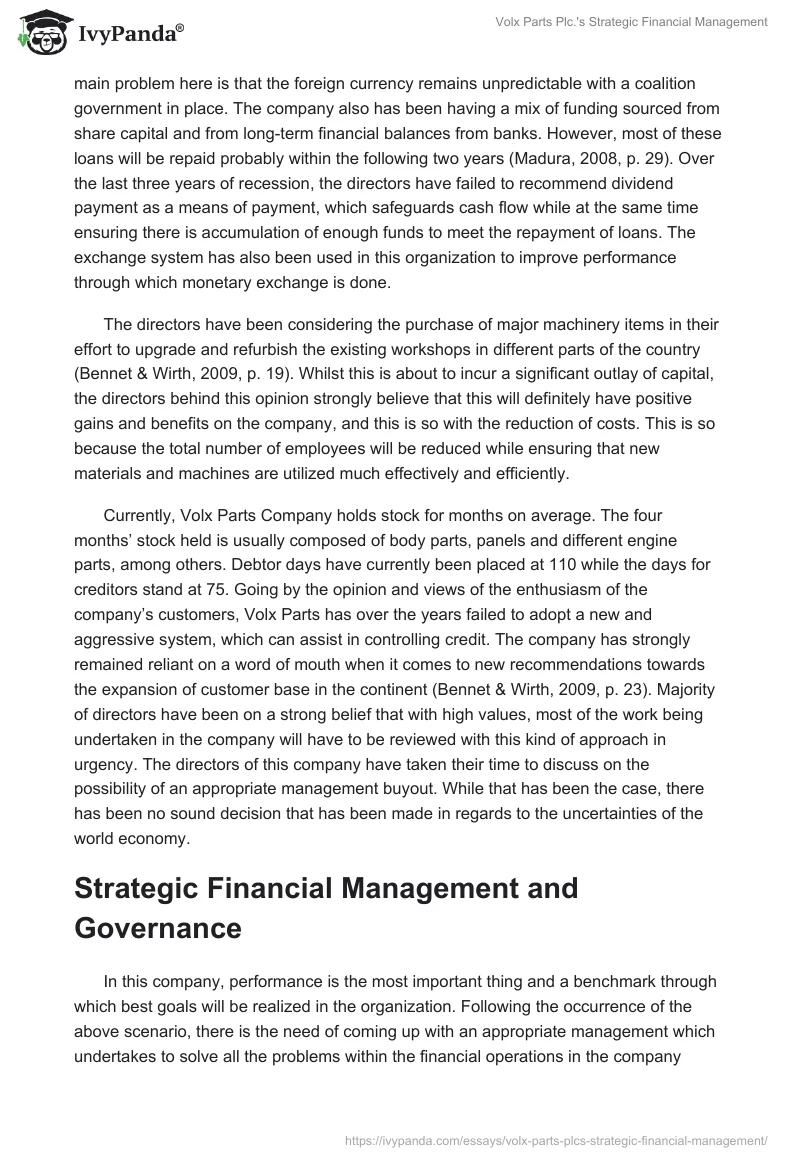 Volx Parts Plc.'s Strategic Financial Management. Page 2