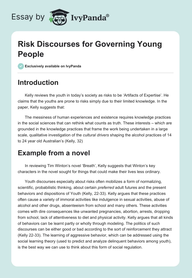 Risk Discourses for Governing Young People. Page 1