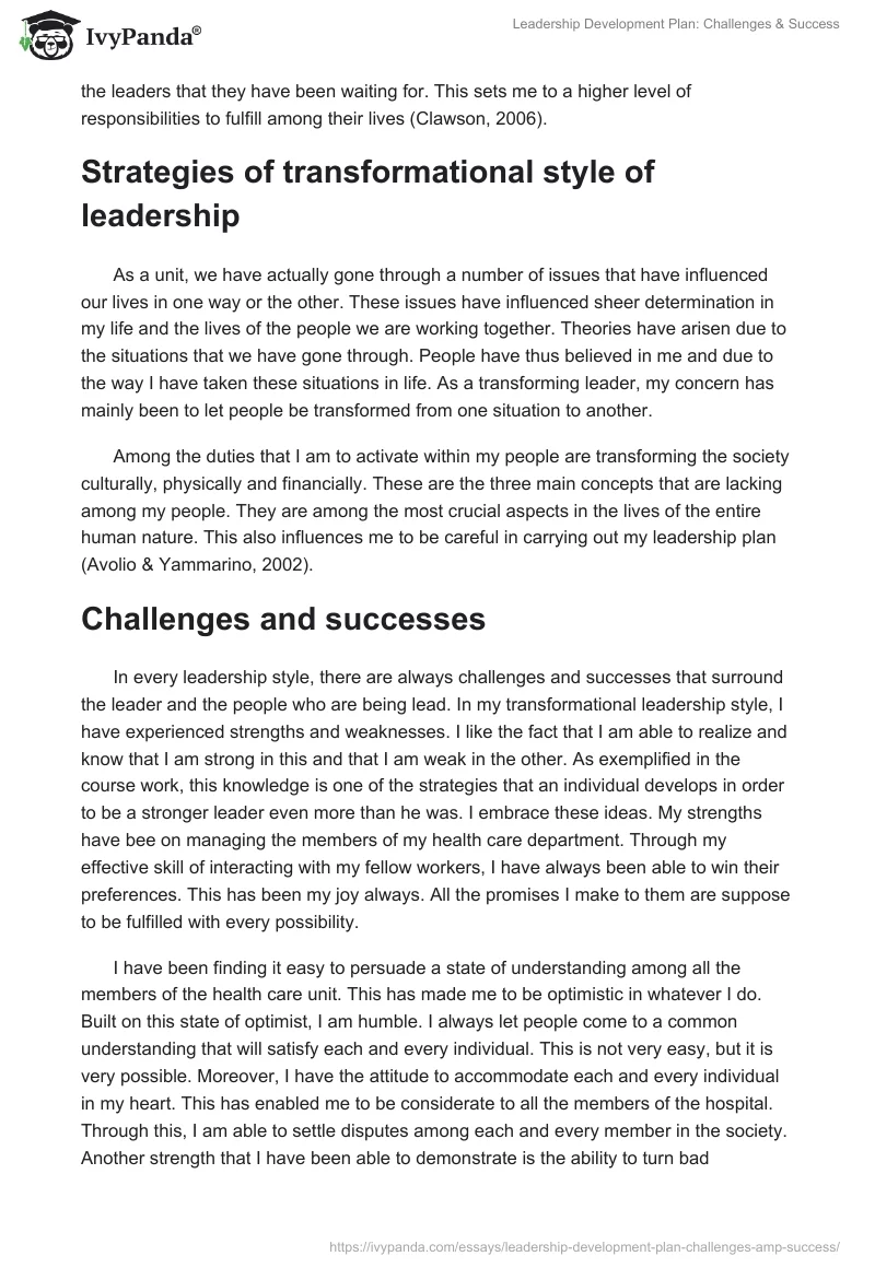 Leadership Development Plan: Challenges & Success. Page 2