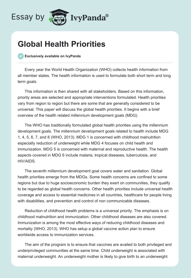 Global Health Priorities. Page 1
