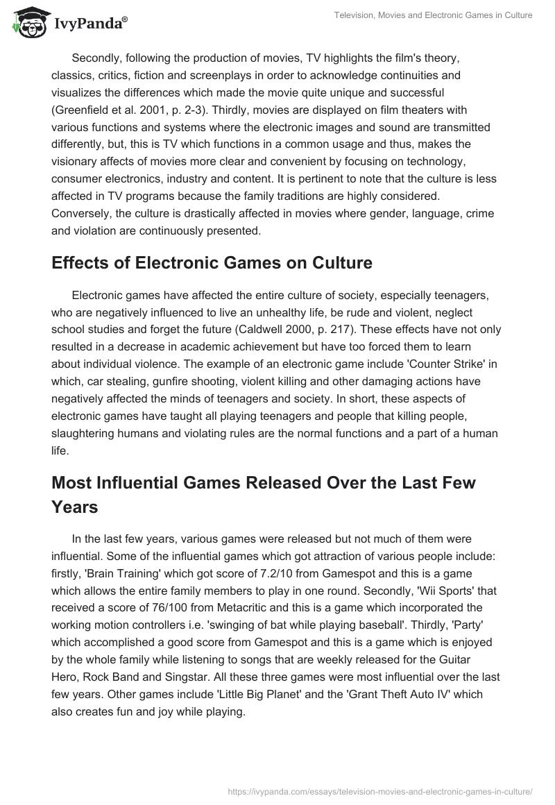 Television, Movies and Electronic Games in Culture. Page 2