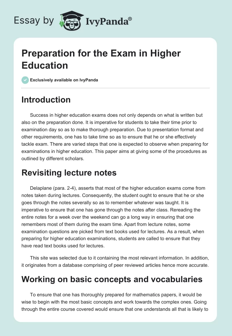 Preparation for the Exam in Higher Education. Page 1