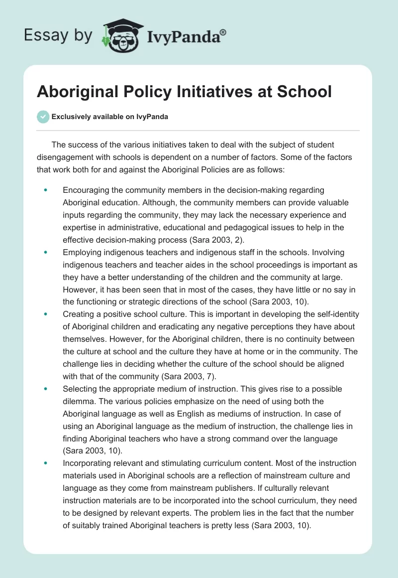 Aboriginal Policy Initiatives at School. Page 1