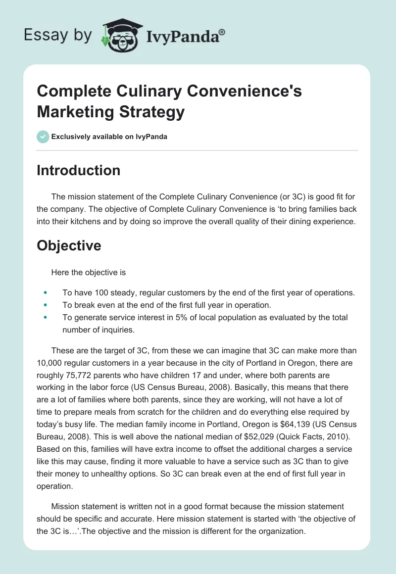 Complete Culinary Convenience's Marketing Strategy. Page 1