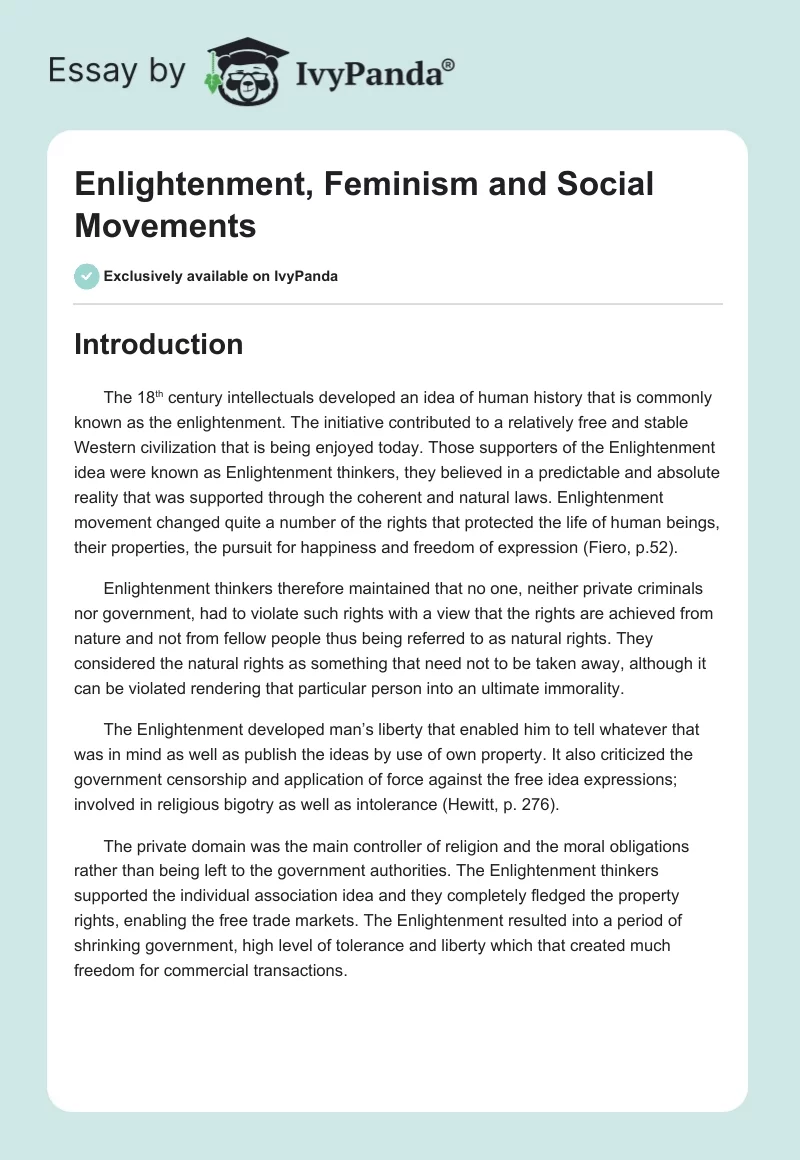 Enlightenment, Feminism and Social Movements. Page 1