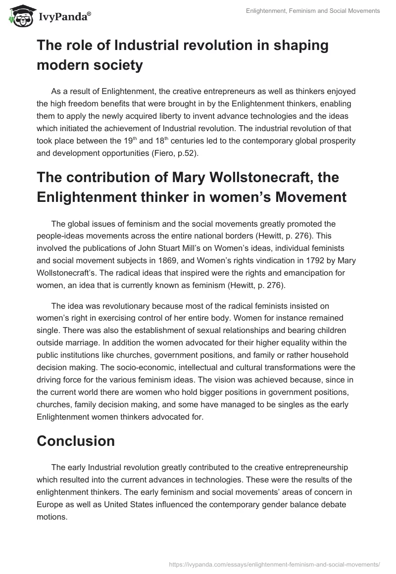 Enlightenment, Feminism and Social Movements. Page 2
