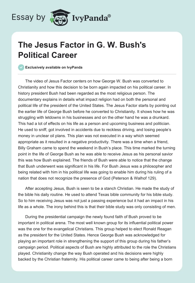 The Jesus Factor in G. W. Bush's Political Career. Page 1