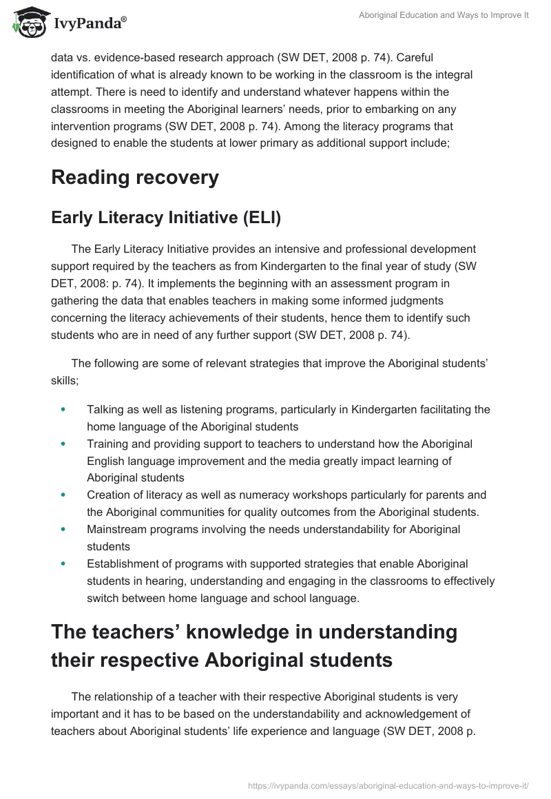 Aboriginal Education and Ways to Improve It. Page 2