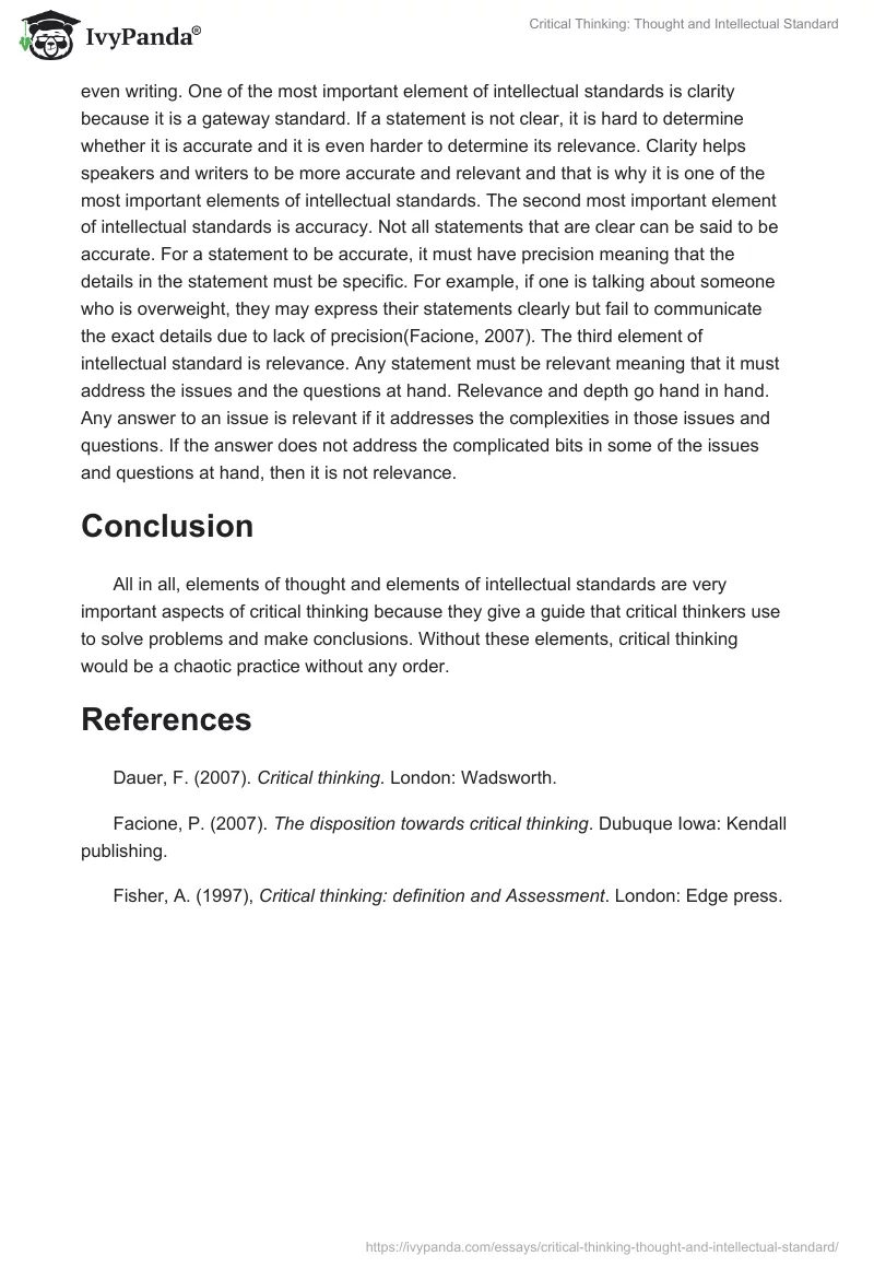 Critical Thinking: Thought and Intellectual Standard. Page 2