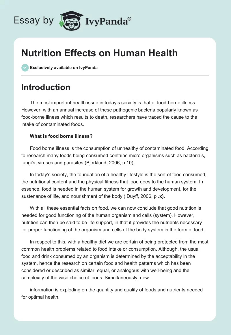 Nutrition Effects on Human Health. Page 1