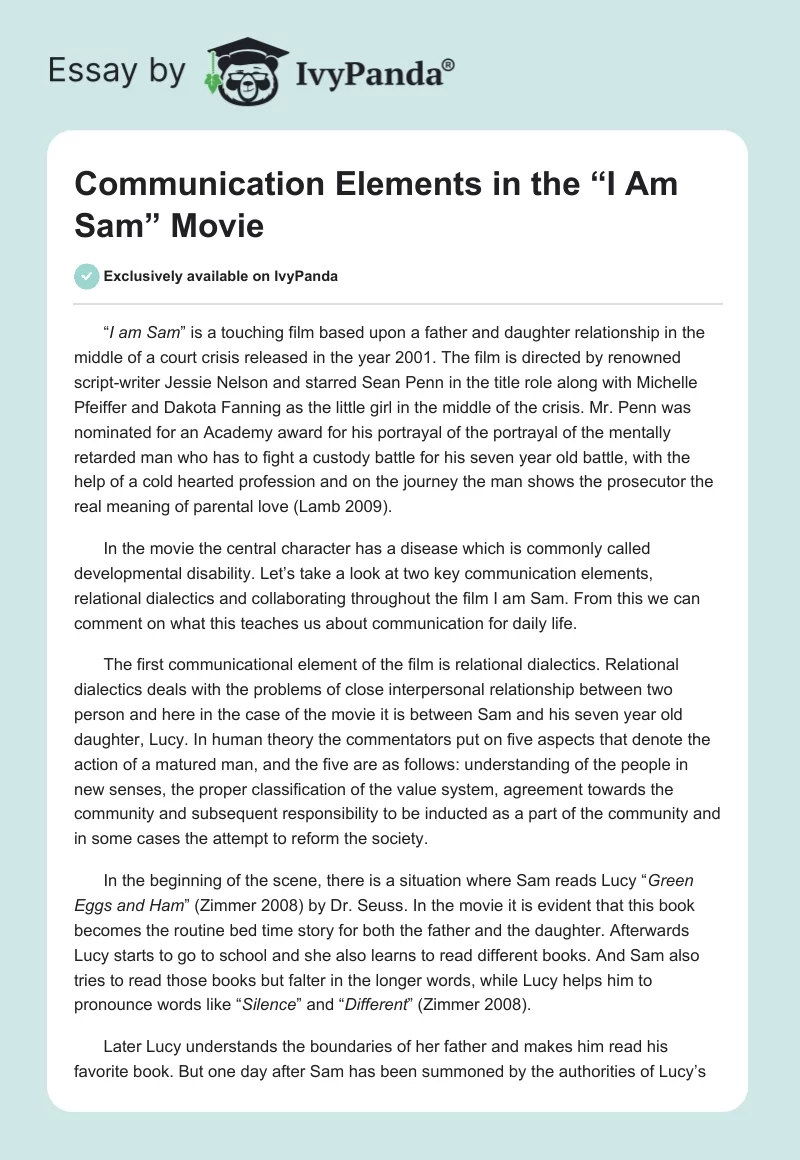 Communication Elements in the “I Am Sam” Movie. Page 1