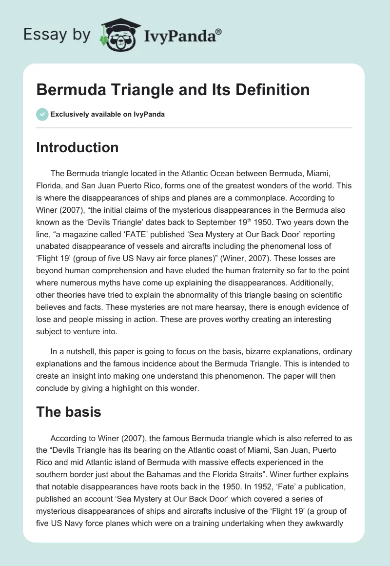 Bermuda Triangle and Its Definition. Page 1