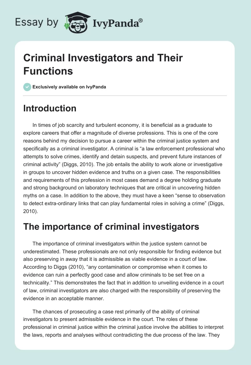 Criminal Investigators and Their Functions. Page 1