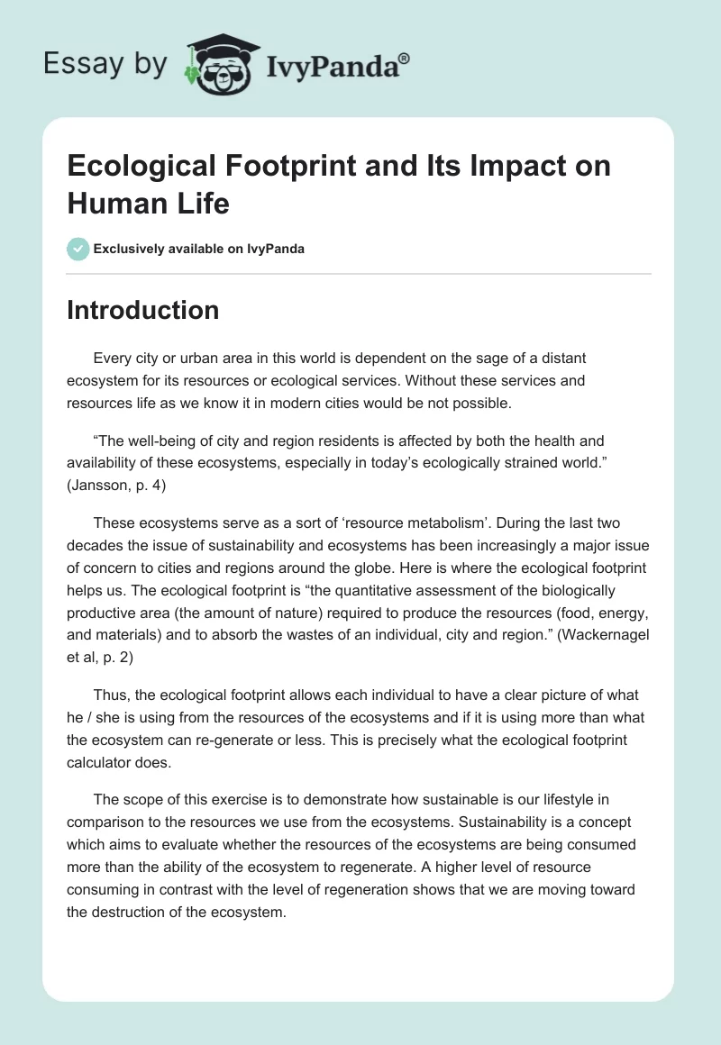 Ecological Footprint and Its Impact on Human Life. Page 1