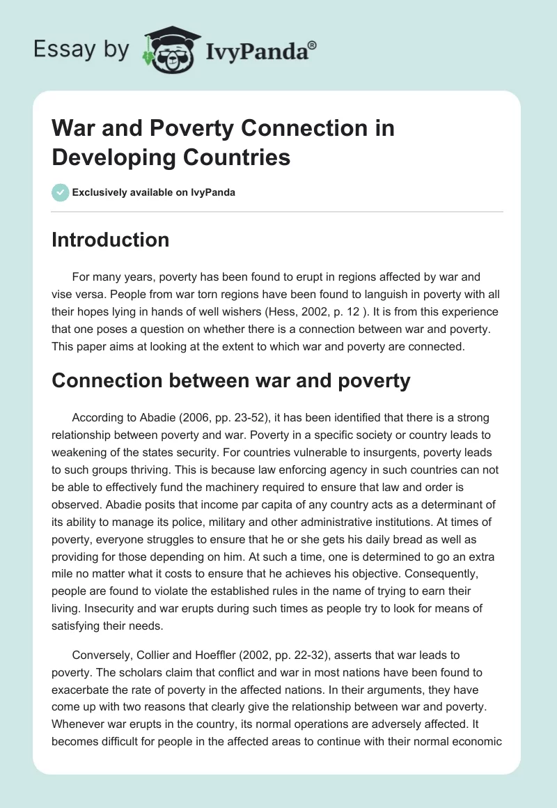 War and Poverty Connection in Developing Countries. Page 1