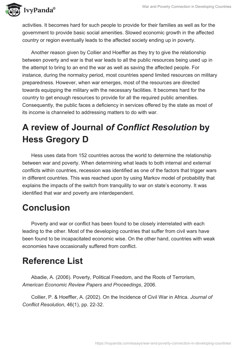 War and Poverty Connection in Developing Countries. Page 2