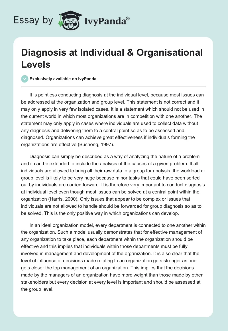 Diagnosis at Individual & Organisational Levels. Page 1