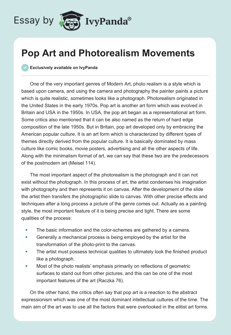 Pop Art and Photorealism Movements. Page 1