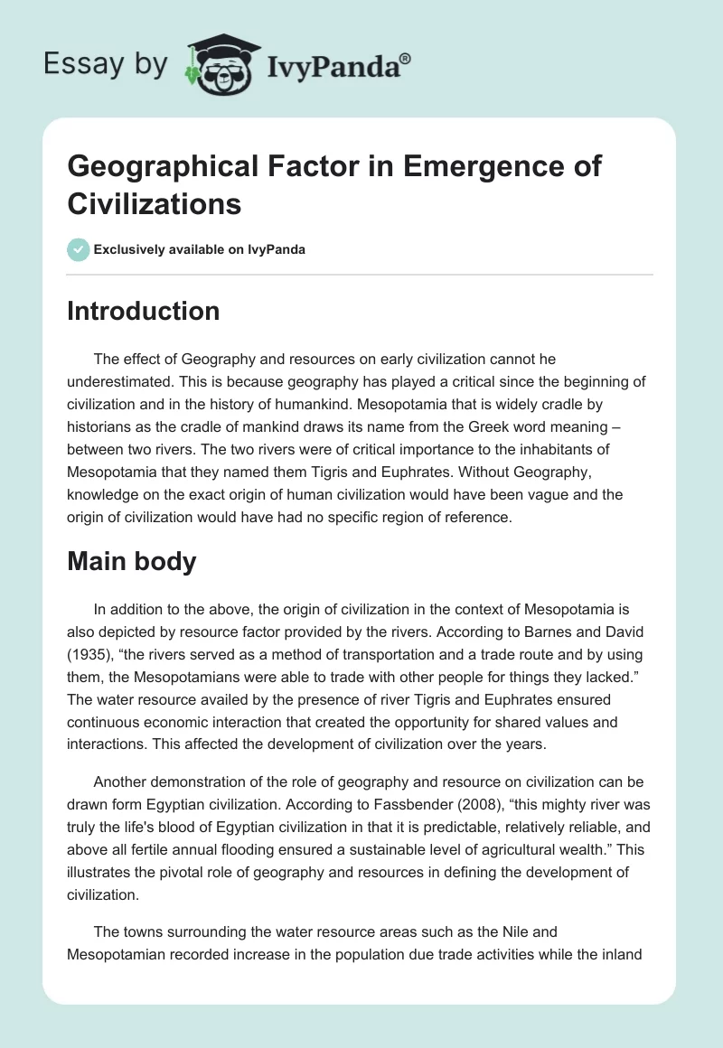 Geographical Factor in Emergence of Civilizations. Page 1