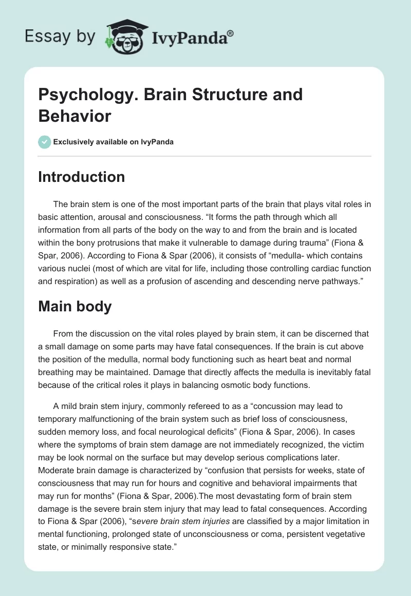 Psychology. Brain Structure and Behavior. Page 1