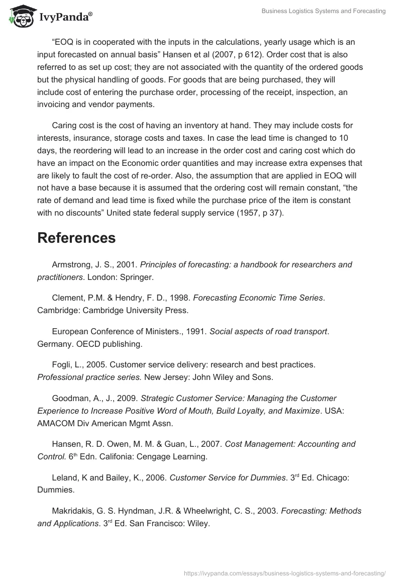 Business Logistics Systems and Forecasting. Page 4
