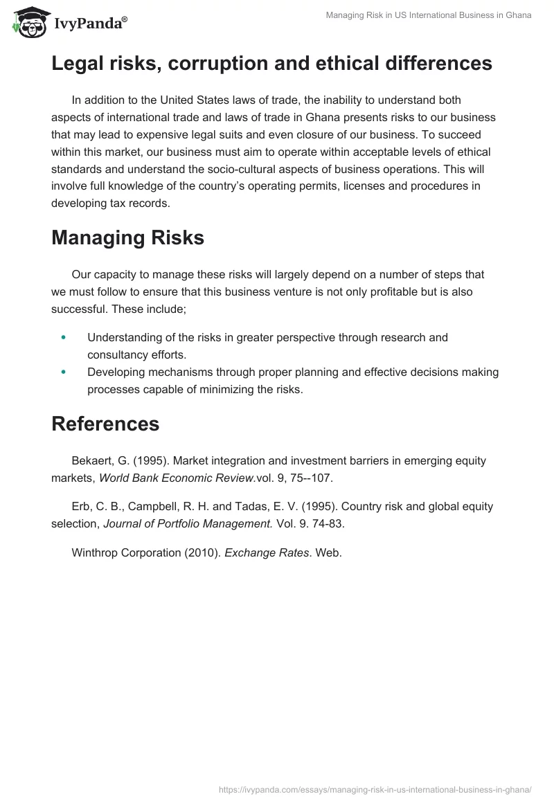Managing Risk in US International Business in Ghana. Page 3