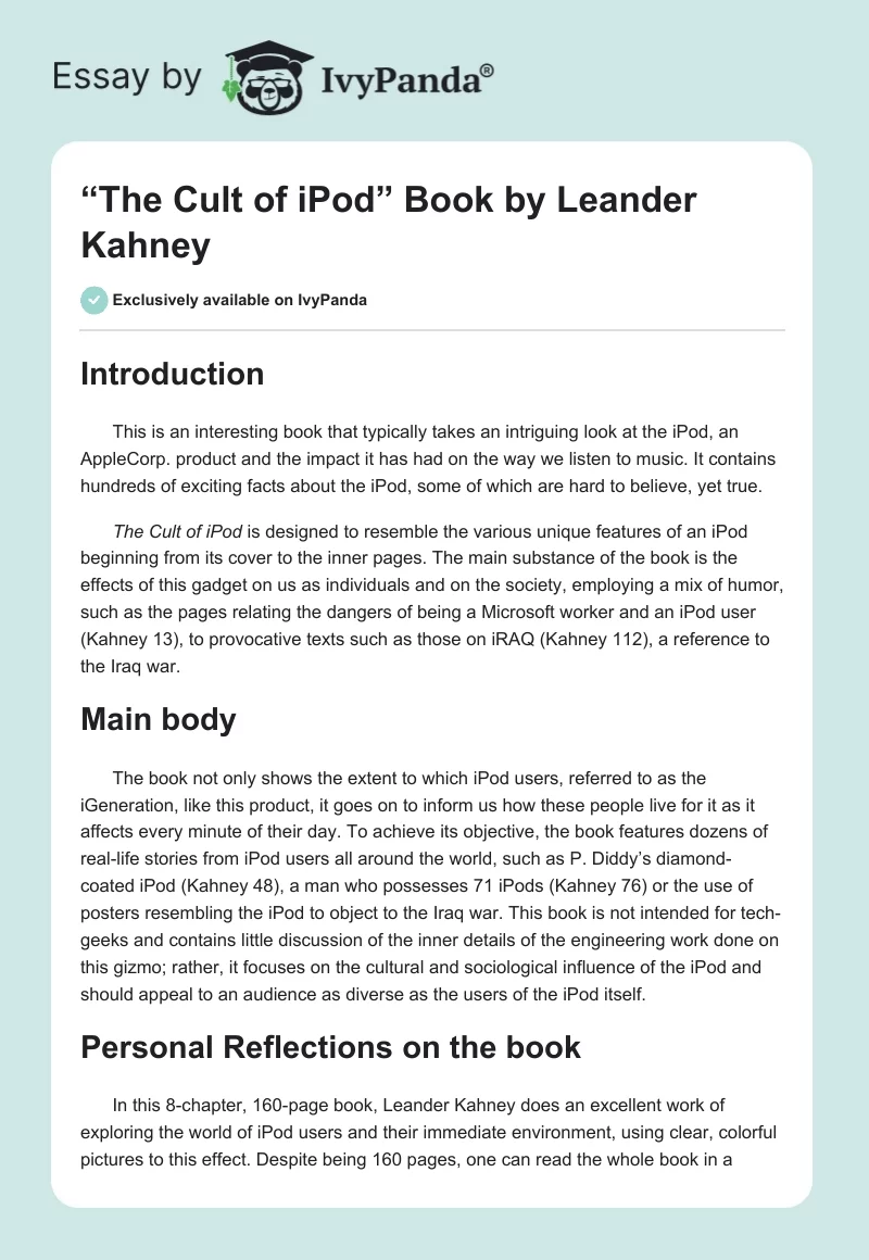 “The Cult of iPod” Book by Leander Kahney. Page 1