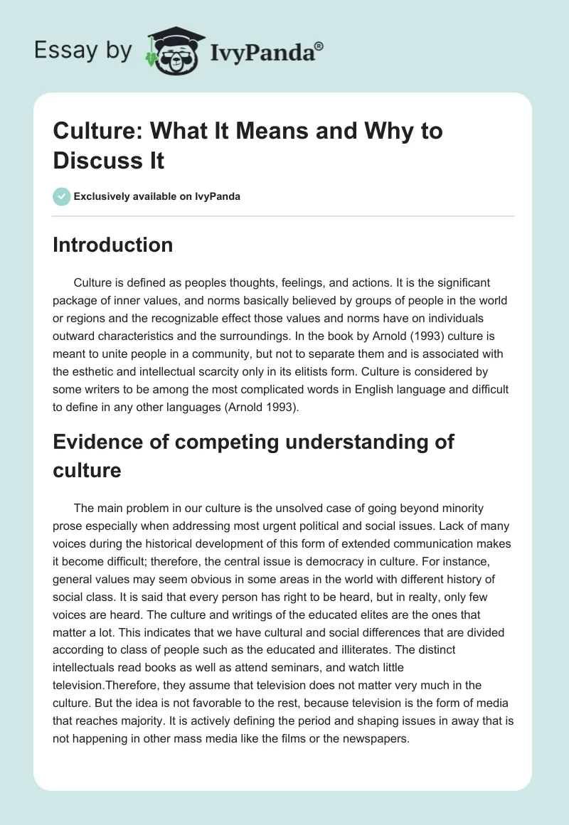 Culture: What It Means and Why to Discuss It. Page 1