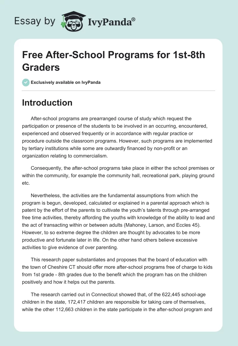 Free After-School Programs for 1st-8th Graders. Page 1