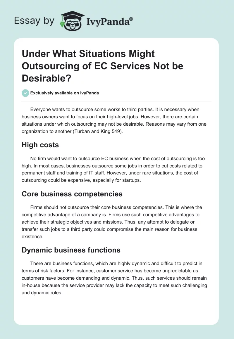 Under What Situations Might Outsourcing of EC Services Not Be Desirable?. Page 1