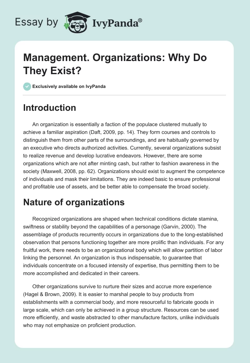 Management. Organizations: Why Do They Exist?. Page 1