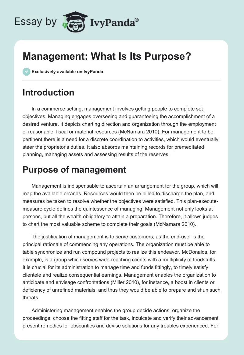 Management: What Is Its Purpose?. Page 1