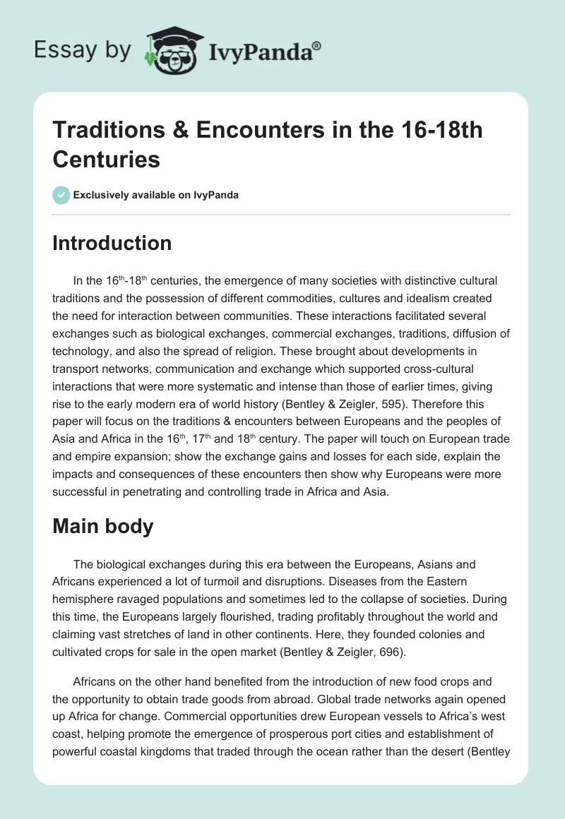 Traditions & Encounters in the 16-18th Centuries. Page 1