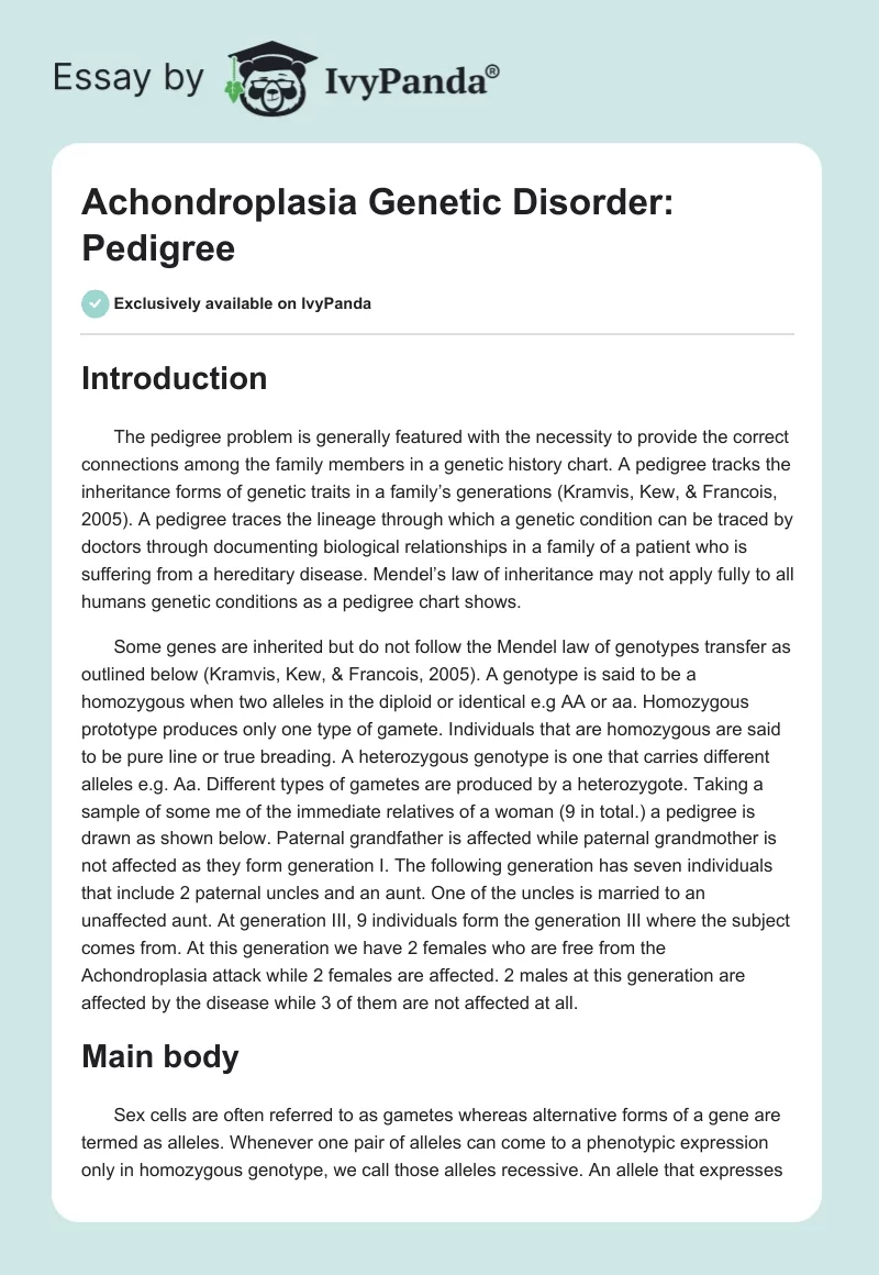 Achondroplasia Genetic Disorder: Pedigree. Page 1