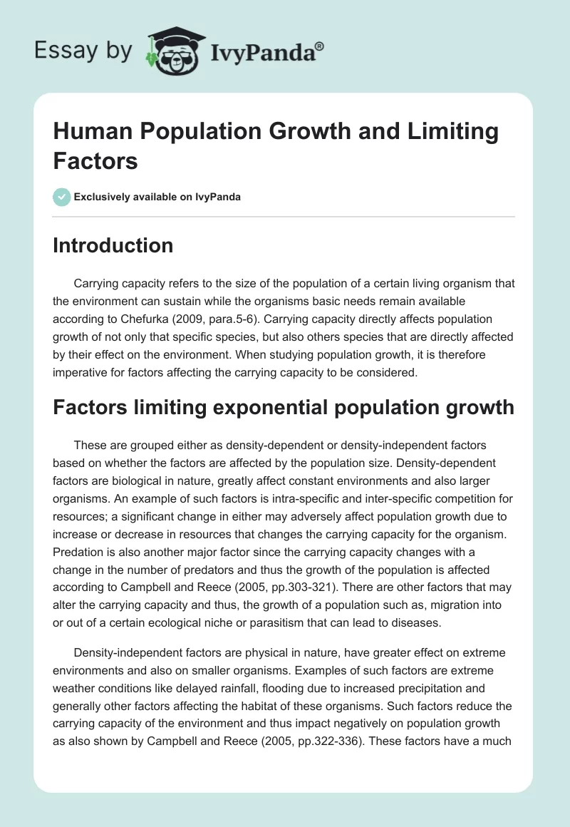 Human Population Growth and Limiting Factors. Page 1