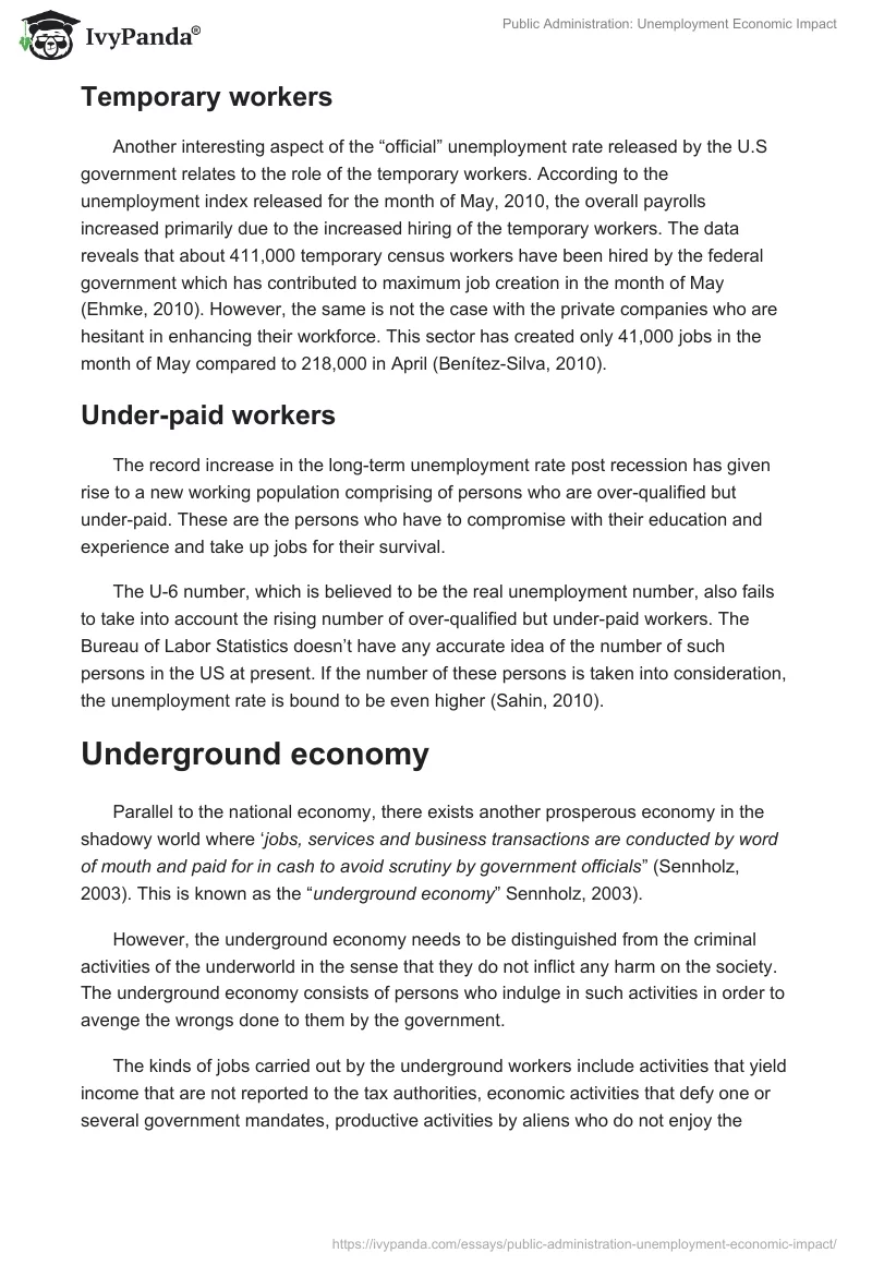 Public Administration: Unemployment Economic Impact. Page 3