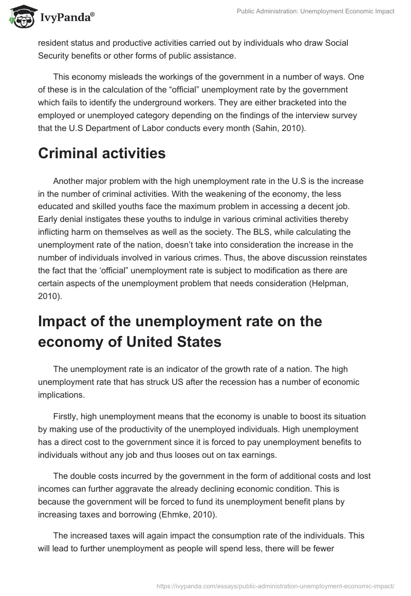 Public Administration: Unemployment Economic Impact. Page 4