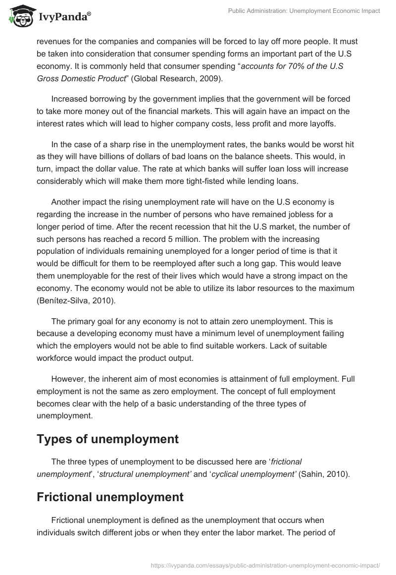 Public Administration: Unemployment Economic Impact. Page 5